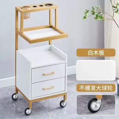 Modern Design Metal Hairdressing Salon Station Tray Trolley Black Gold for Barber Shop