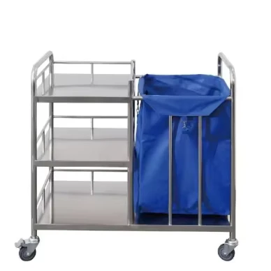Modern Design Stainless Steel Hospital Linen Trolley Metal Nursing Cart with Dirty Bag Feature