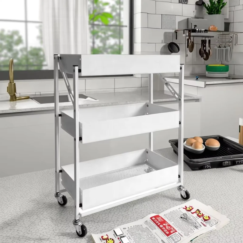 Modern Durable Kitchen Trolleys Foldable 3 lay Shelf Rolling Utility Cart Storage Rack