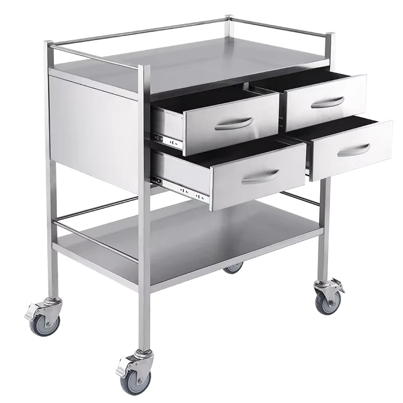 Modern Durable Stainless Steel 4 Drawer Hospital Dressing Trolley Medicine Delivery Cart