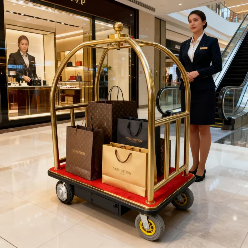 Modern Ergonomic Stainless Steel Electric Hotel Trolley Quiet Stylish Eco Friendly 300kg Capacity for Luxury Hotel Service