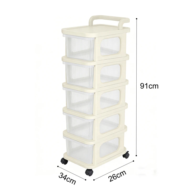 Modern Five Layer PP Plastic Utility Cart Multifunction Standing Type 3 4L Capacity for Living Room Bedroom