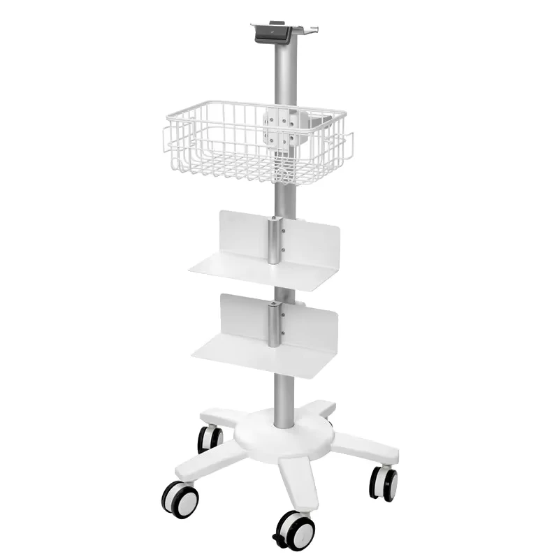 Modern Five Wheeled Medicine Nursing Trolley Aviation Aluminum Hospital Cart for Monitor Equipment and Clinic Use