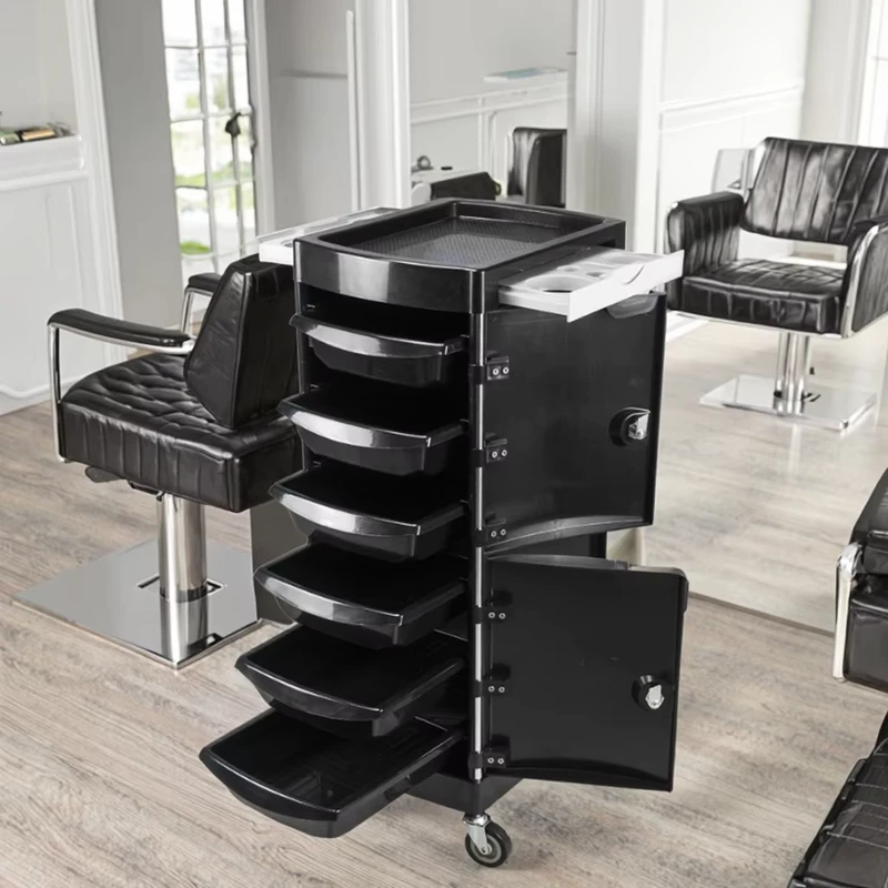 Modern Foldable 4 Wheel Stainless Steel & Plastic Salon Trolley with Adjustable Features for Commercial Beauty Equipment