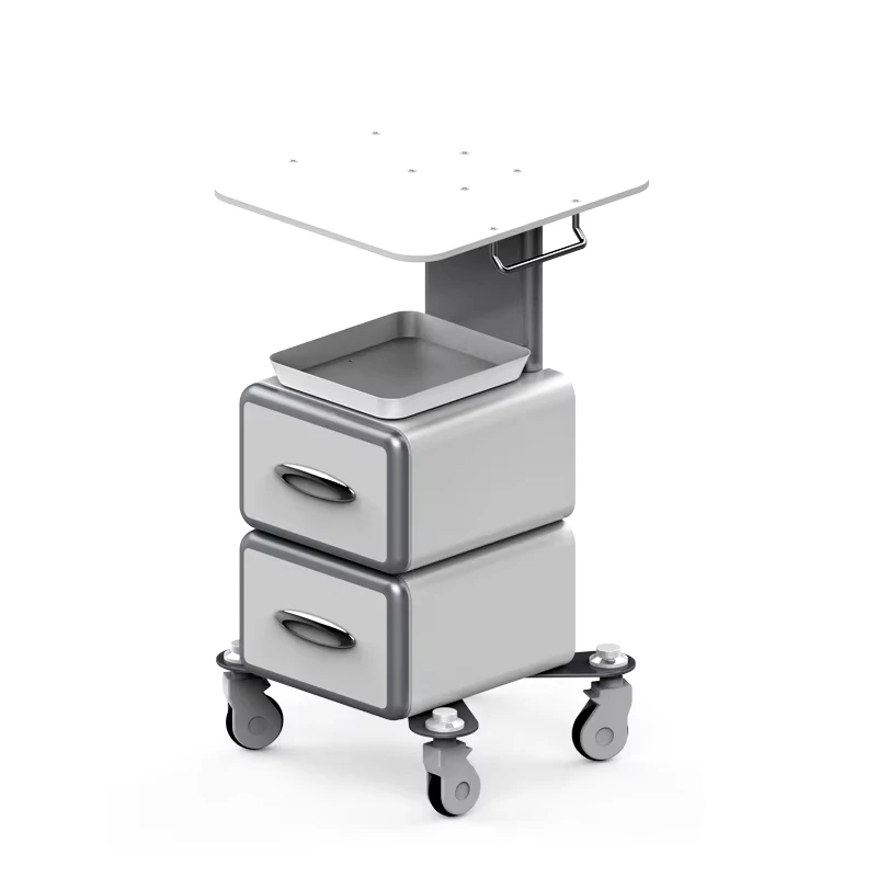 Modern Foldable Physiotherapy Machine Trolley Cart 2 Drawers Aesthetic Movable Spa Storage Durable Acrylic Aluminum 4 Wheel