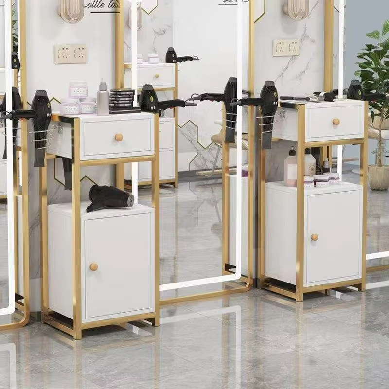 Modern Gold Hair Salon Furniture Simple Design Barber Shop Trolley with Storage Cabinet