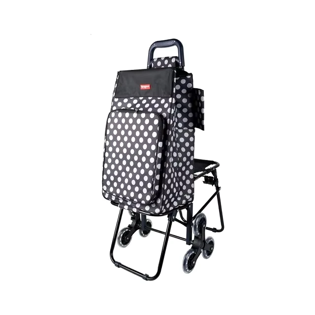 Modern Hand Truck Luggage Transport Waterproof Folding Climbing Stair 6 Wheels Oxford Bag Shopping Cart With Seat