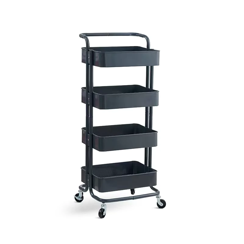Modern Heavy Duty 4 Tier Rolling Metal Kitchen Cart Utility Organizer with Wheels Movable Storage Shelves