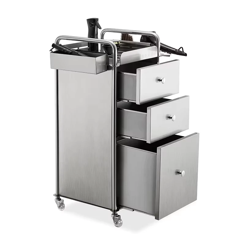 Modern High Quality Silver Hairdressing Trolley Beauty Salon Stainless Steel Tools Storage Metal Cabinet
