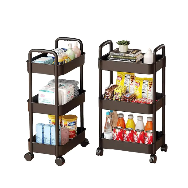 Modern Home Use 3 Tier Trolley Cart Multifunction Movable Rolling Rack with Storage Basket Made of Durable Plastic