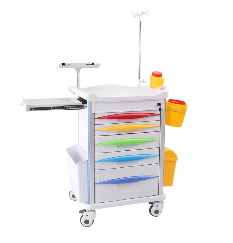 Modern Hospital Multifunctional ABS Aluminum Emergency Cart Cardiac Board Portable Trolley 5 Drawer 750*480*920mm