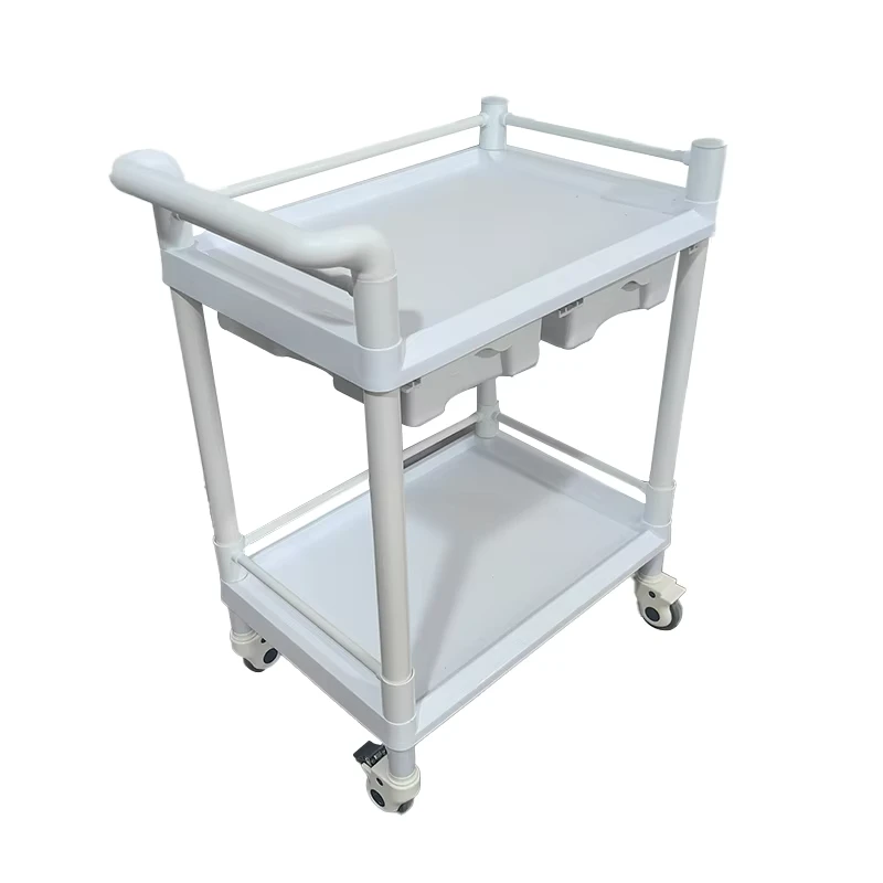 Modern Hospital Use 2 Tier ABS Plastic Multi-functional Medical Treatment Trolley Cart with Drawer ISO13485 Certified