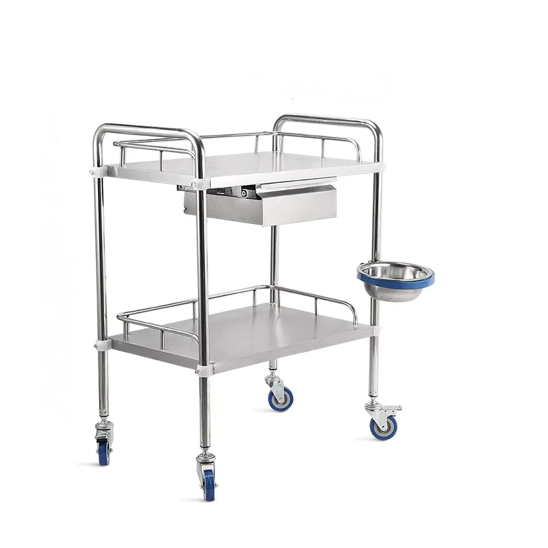 Modern Industrial Design Stainless Steel Wheeled Trolley for Hospital and Beauty Parlor Drug Delivery Service for Clinics