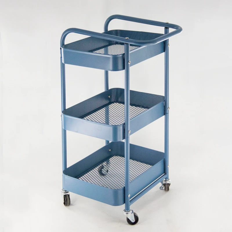 Modern Kitchen Storage Rack Trolley Metal Design Height Adjustable for Dinnerware and Cleaning Tools Three tiered System