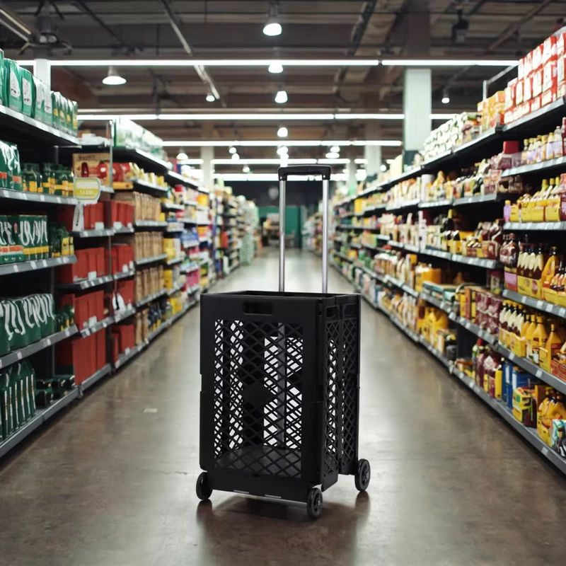 Modern Large Capacity One Piece Foldable Plastic Shopping Cart Grocery Handcart Trolley for Home Use Kitchen Applicable