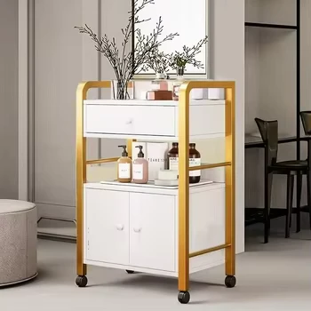 Modern Luxury Metal 4 Wheel Beauty Salon Storage Cart for Nail Art Tools Multifunctional Movable Salon Trolley Living Room Use