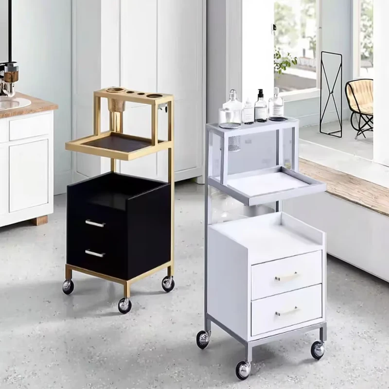 Modern Luxury Stainless Steel Salon Furniture Rolling Hair Styling Cart Trolley 4 Wheel 360 Degree Rotation Beauty Tools