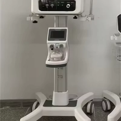 Modern Medical Ventilator Cart with Aluminum Pole 550mm Base Silent 3” Wheels and Metal Tray Hospital Trolley