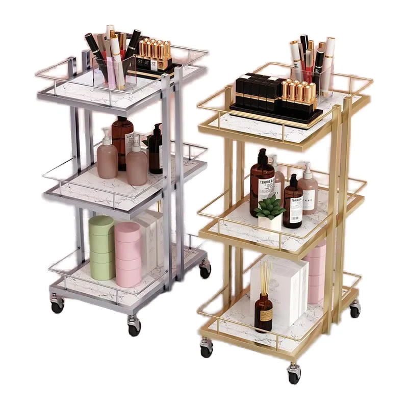 Modern Metal Beauty Salon Cart 3 Tier Pedicure Spa Nail Shop Trolley Gold 4 Wheel