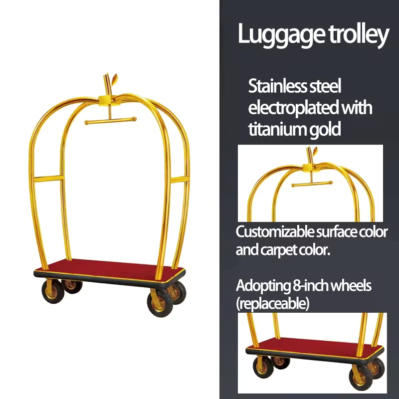 Modern Metal Hotel Luggage Cart Trolley Customizable Color 4 Wheel Multi Functional for Airport and Hotel Lobby Concierge