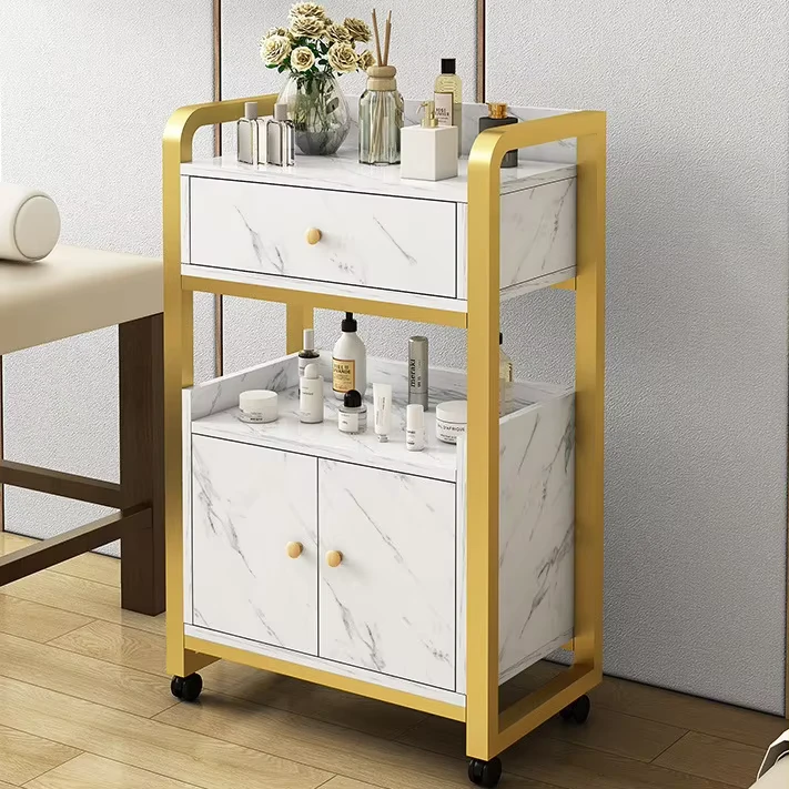 Modern Metal Salon Trolley with Durable 4 Wheel Design for Commercial Use Hairdressing Storage Cabinet