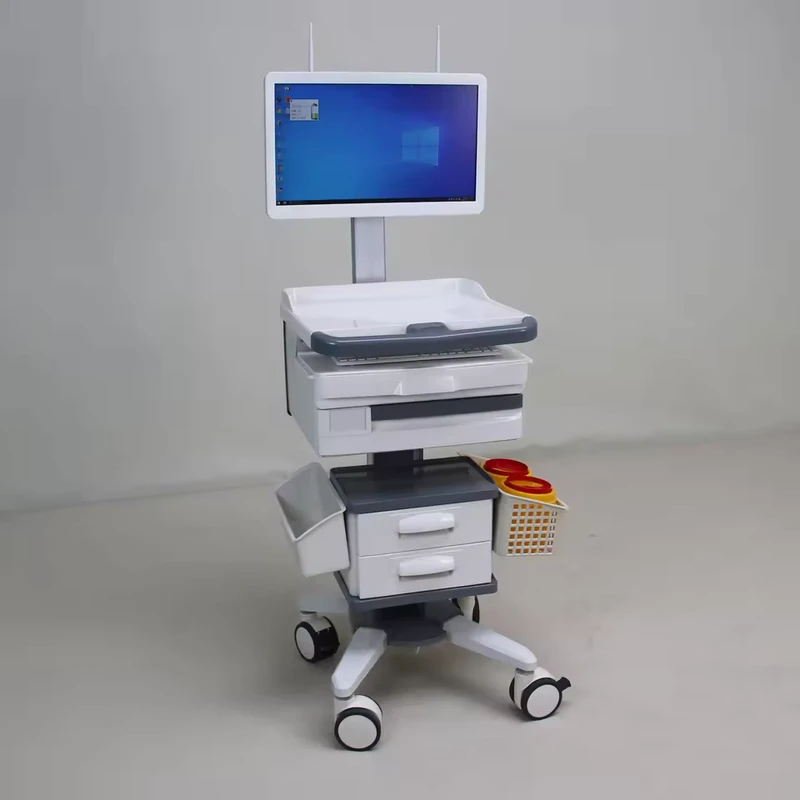 Modern Mobile Trolley with 4 Noiseless Wheels PC Mount ABS Material 3 Drawers Hospital Clinic Beauty Salon Patient Room Use