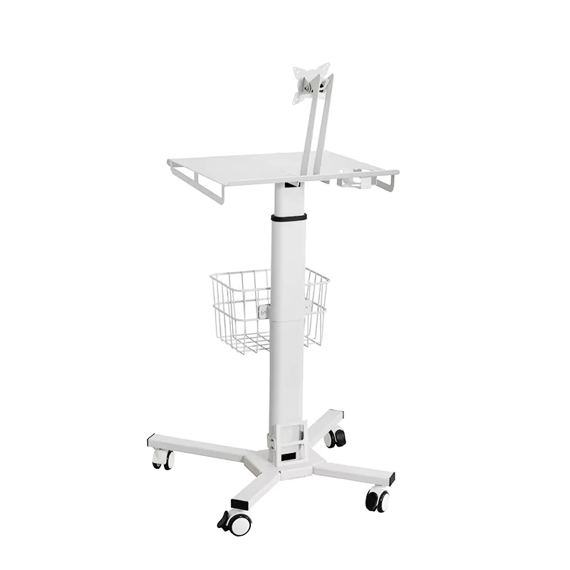 Modern Monitor Cart Vesa Hospital Trolley Mobile Workstation SPCC Material 800-1200mm Height Adjustment White 4 Silent Wheels