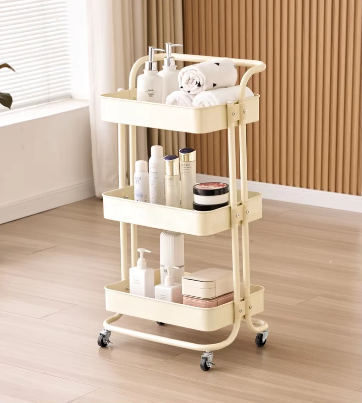 Modern Multi Functional Three Layer Metal Cart Storage Rack Spa Salon Beauty Trolley Movable Design for Bathroom & Kitchen Use