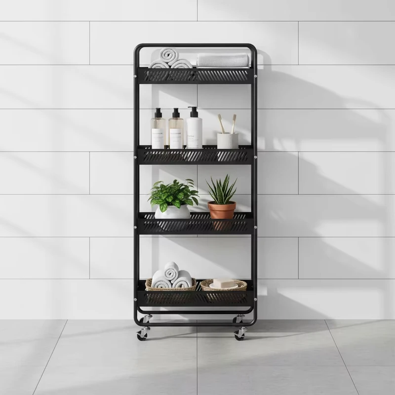 Modern Nordic Portable Utility Movable Iron Hotel Bathroom Trolley Rolling Bar Cart Rack Storage With Wheels