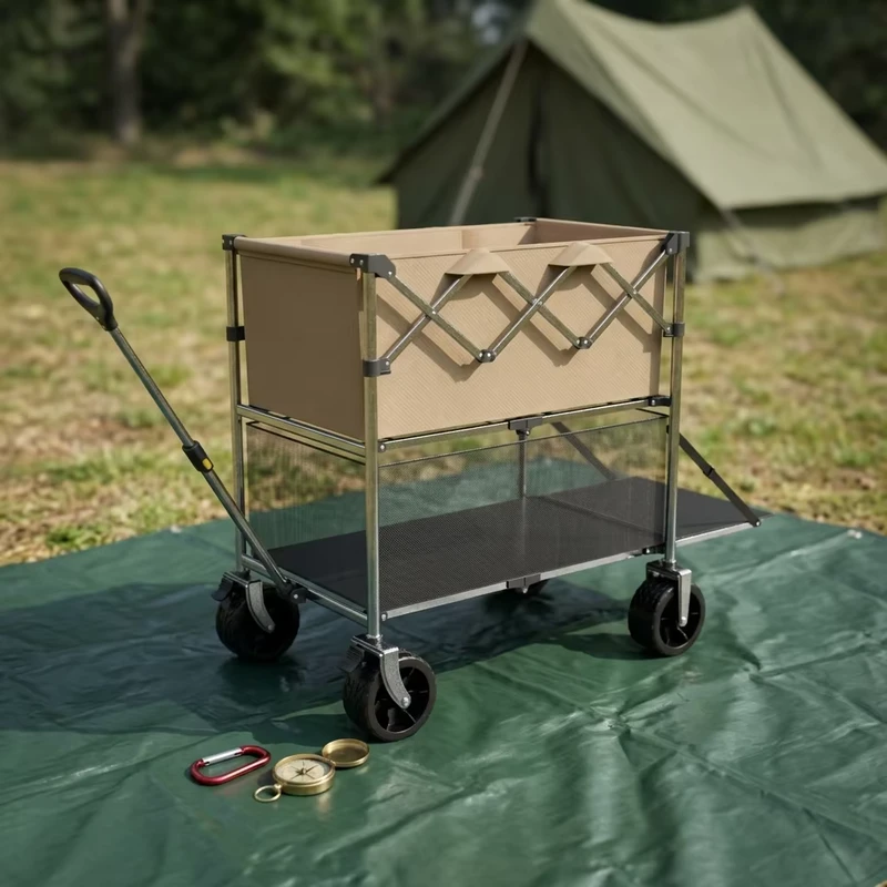 Modern Outdoor Furniture Double Layer Camping Wagon Rear Opening Detachable Garden Furniture Cart Customizable Large Capacity
