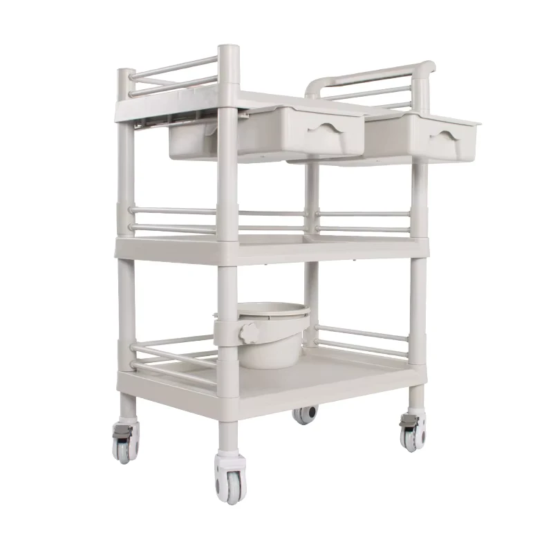 Modern Plastic Multi layer Hospital Trolley with 4 Wheel Silent Casters Lightweight & Multi Function ABS Hospital Medical Cart