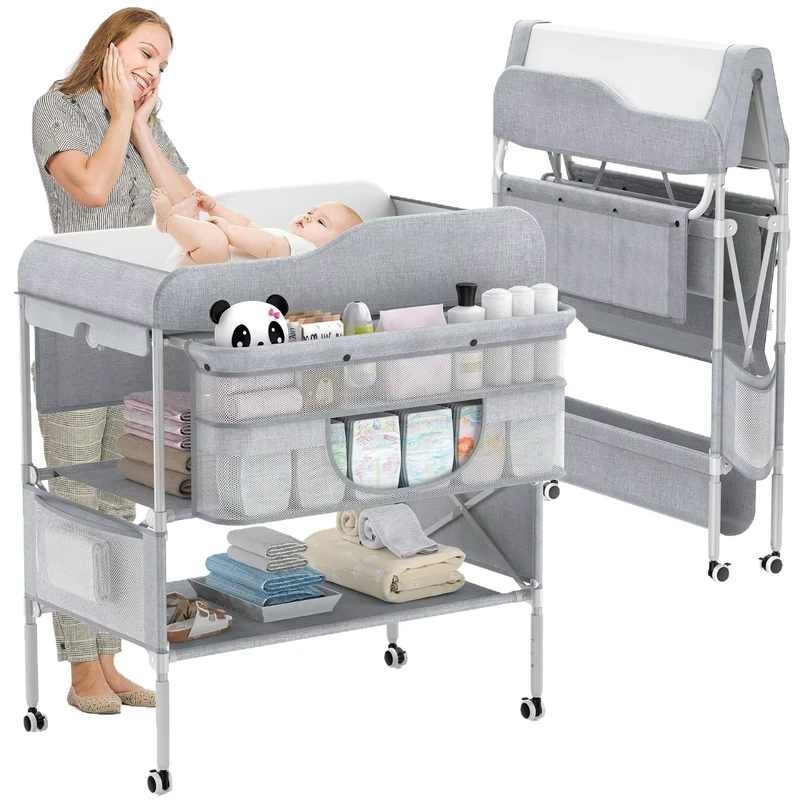 Modern Plastic Portable High Quality Foldable Baby Diaper Changing Station Storing Household Baby Items Height Adjustable