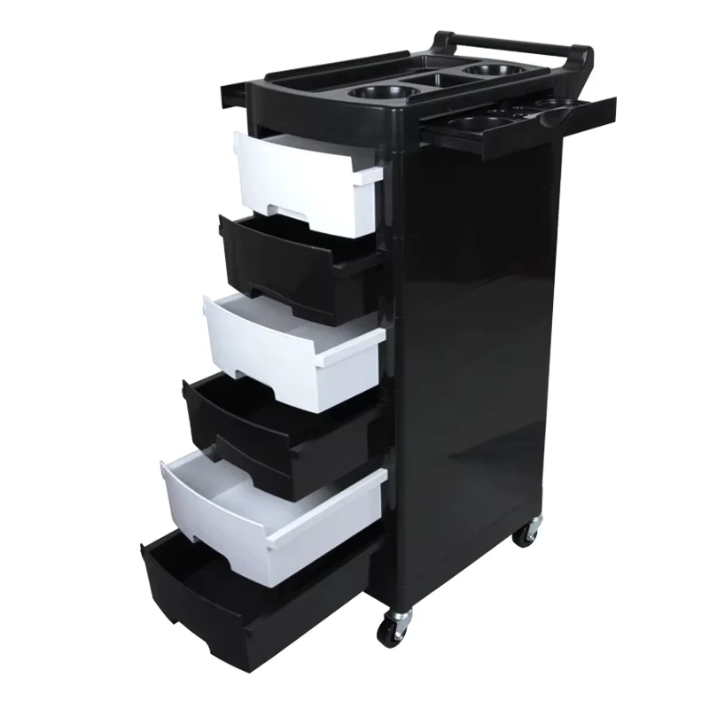 Modern Plastic Rotatable 360 Degree Salon Trolley with 6 Level Shelves High Load Bearing Capacity Hair & Beauty Salon Furniture