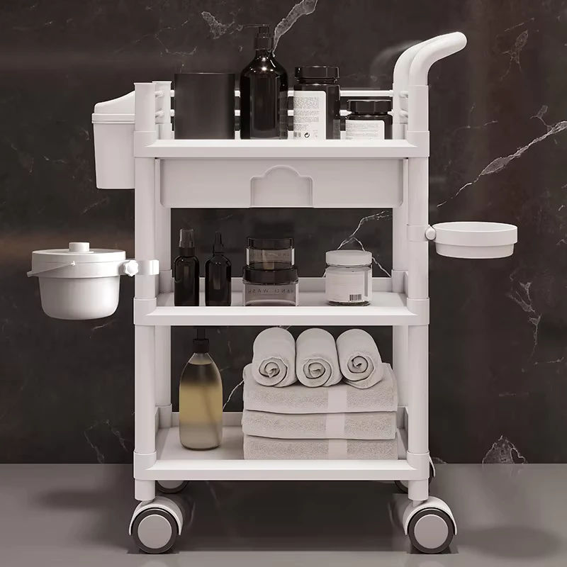 Modern Plastic Salon Trolley 4 Wheels 360-Degree Rotation Strong Load-Bearing Capacity for Hair Salon Barber Shop