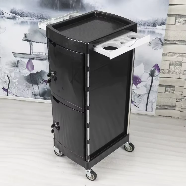 Modern Plastic Salon Trolley Lockable Storage Shelf for Hair Color Easy Moving Durable 4 Wheel Commercial Use Bathroom Bedroom