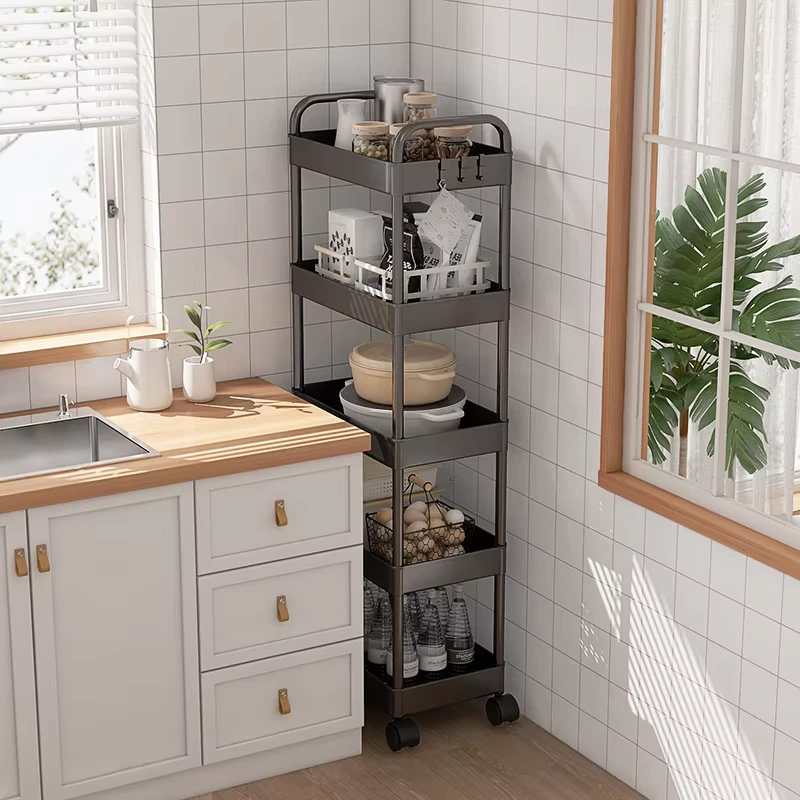 Modern Rolling Metal 5 Layer Eco Friendly Multifunctional Utility Organizer Trolley for Bathroom and Kitchen Storage
