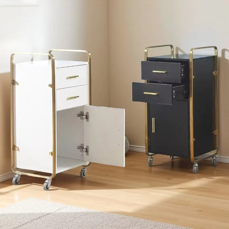 Modern Salon Tool Cabinet Trolley 360 degree Rotation High Load Bearing Capacity Multi Layer Storage Gold Finish Easy Hair Salon