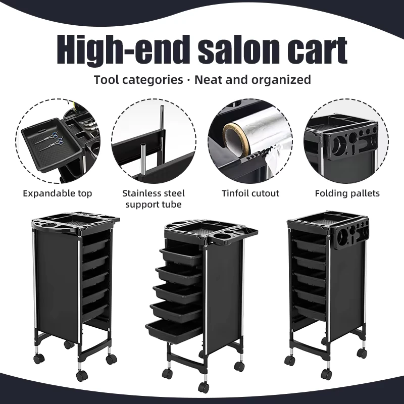 Modern Salon Trolley Rolling Professional Durable Plastic Beauty Five Layer Storage for Hairstyling Tools Accessories