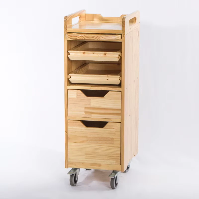 Modern Salon Trolley with Wooden Drawers and 4 Wheels