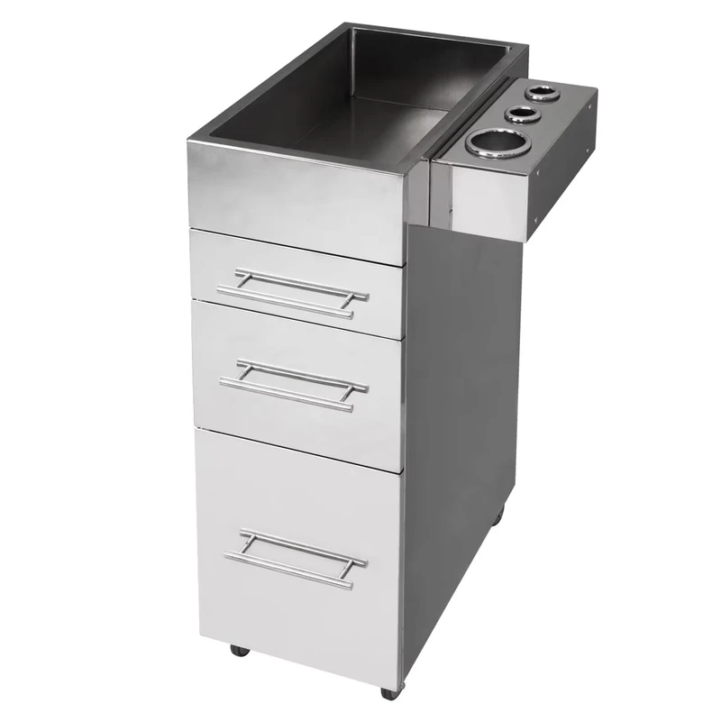 Modern Silver Stainless Steel Salon Beauty Barber Carts Trolley Drawers with Wheel Hairdressing Stool Furniture for Barber Shop