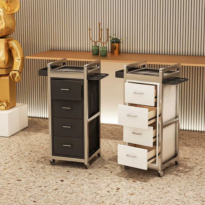 Modern Stainless Steel 4 Wheel Durable Salon Trolley for Barber Shop Hair Cutting Tools Perm Dye Storage Cart