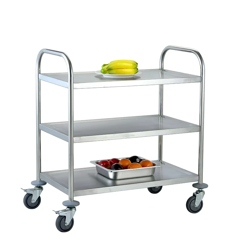 Modern Stainless Steel Food Serving Cart Hotel Restaurant Kitchen Equipment Wood Style Service Trolley