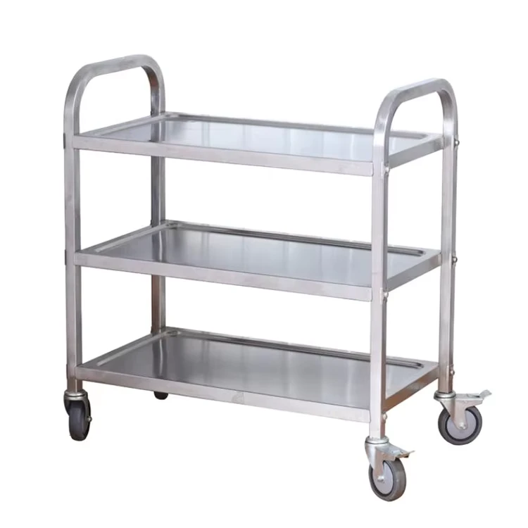 Modern Stainless Steel Food Serving Cart Hotel Restaurant Kitchen Equipment Wood Style Service Trolley