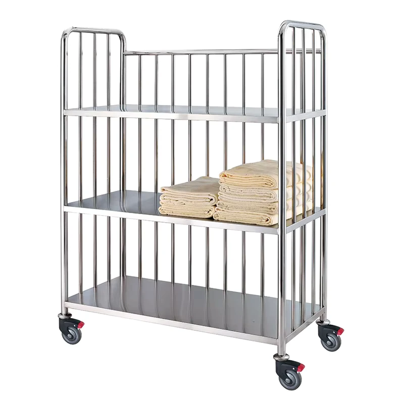 Modern Stainless Steel Hotel & Hospital Towel Trolley Mobile Linen Cart with 4 Wheels