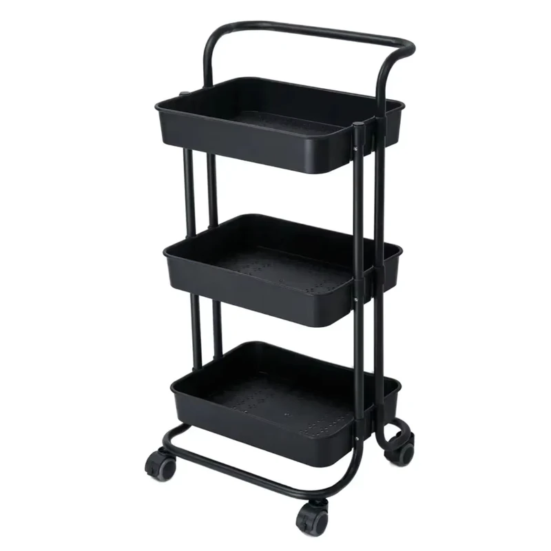 Modern Three tier Mobile Storage Cart Household Kitchen Trolley with Plastic Mesh Basket Durable Metal Design