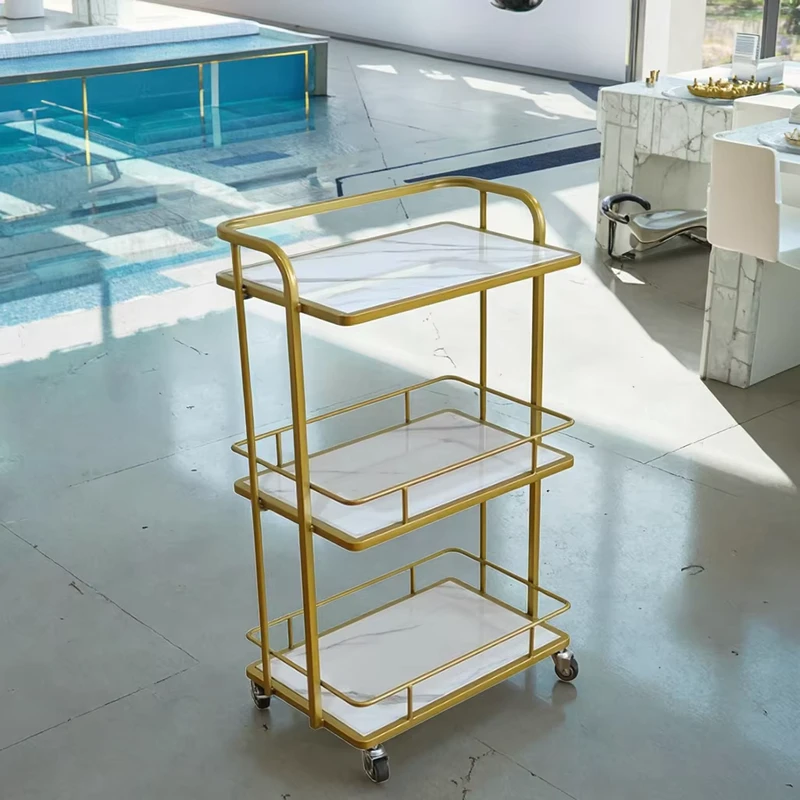 Modern White Gold Nail Salon Equipment 3 Tier Small Spa Trolley Tool Cart Luxury Portable Salon Trolly with 4 Wheels