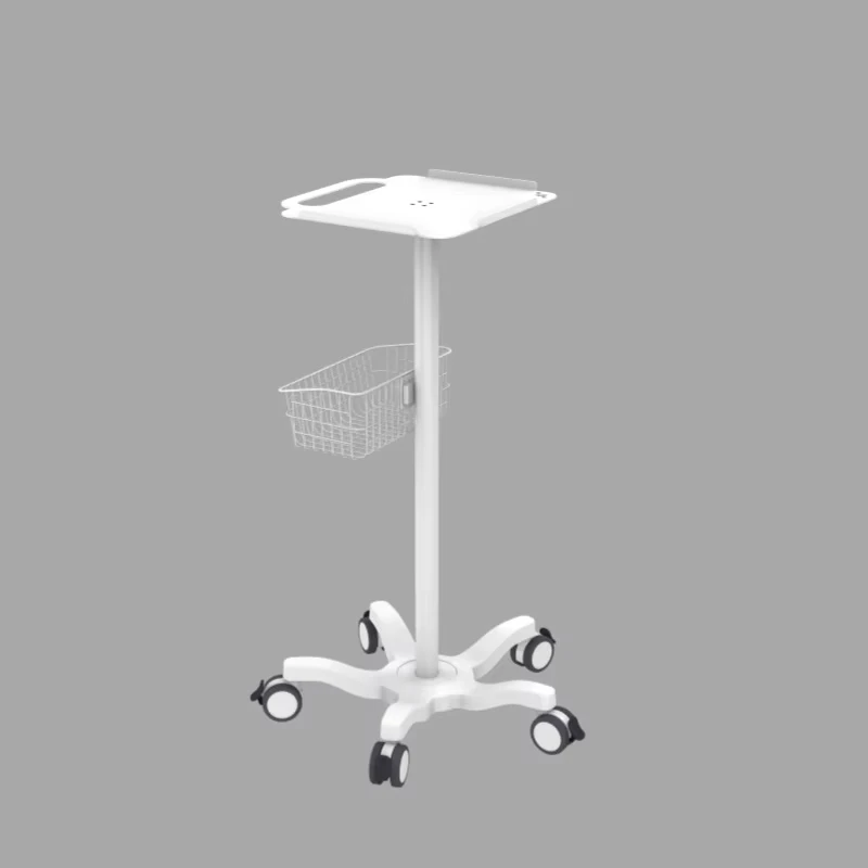 Modern White Metal Commercial Hospital Cart Medical Trolley Hotel Use 5 Flexible Wheels Mobile Tablet Monitor