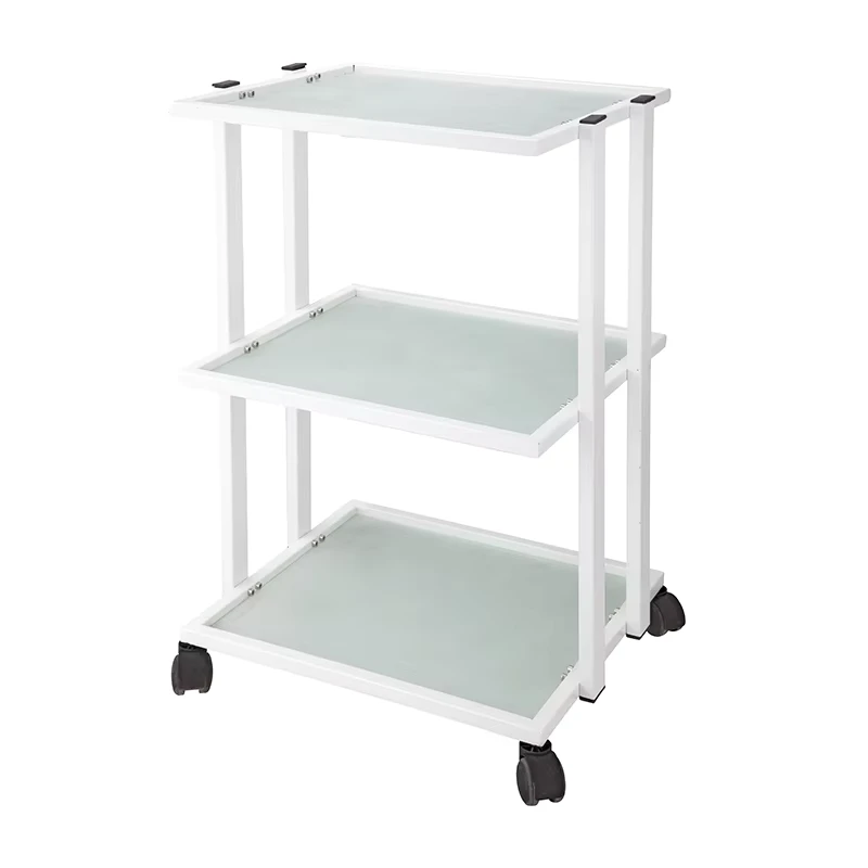 Modern White Salon Pedicure Trolley Cart with Metal and Glass Home Office & Kitchen Use 1 Year Warranty TS 4229