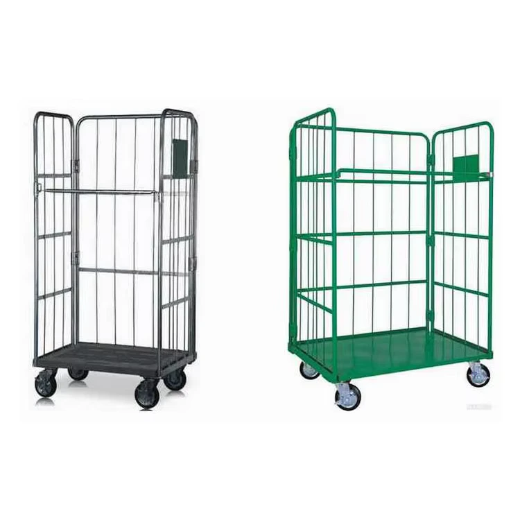Molded Steel Wire Mesh Foldable Trolley for Supermarket Logistics OEM ODM Four Wheel Hand Cart Powder Coating Red for Warehouse