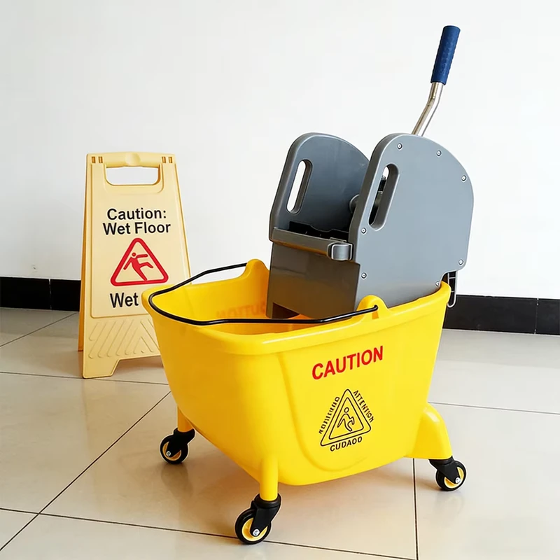 Mop Squeezing Cart with Down-Press Wringer Cleaning Bucket on Wheels Non-Marking Casters for Hotel Household Commercial Areas